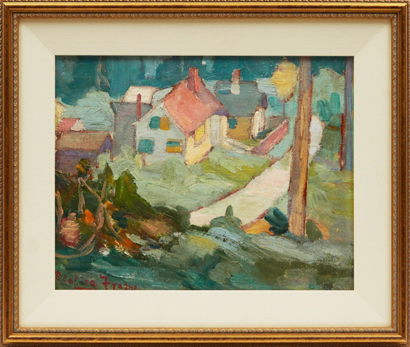 Statira E. Frame, Village Scene, oil on board - view 2