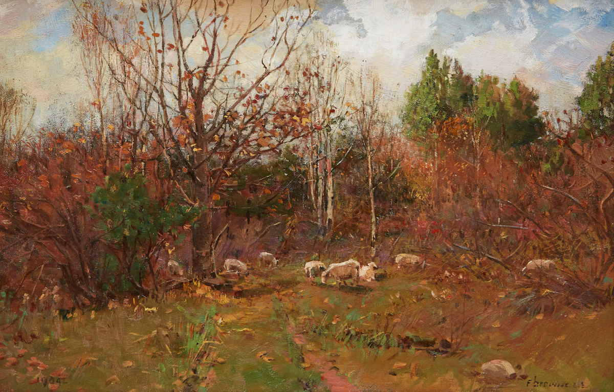 Peleg Franklin Brownell, Landscape with Sheep, oil on canvas