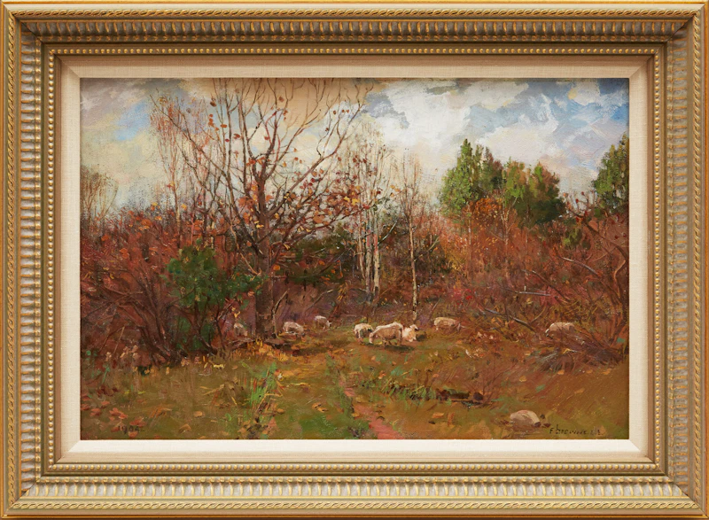 Peleg Franklin Brownell, Landscape with Sheep, oil on canvas - view 2