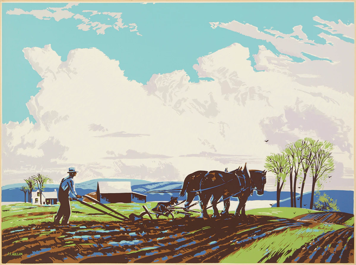Joseph Sidney Hallam, The Ploughman, Sampson Matthews silkscreen