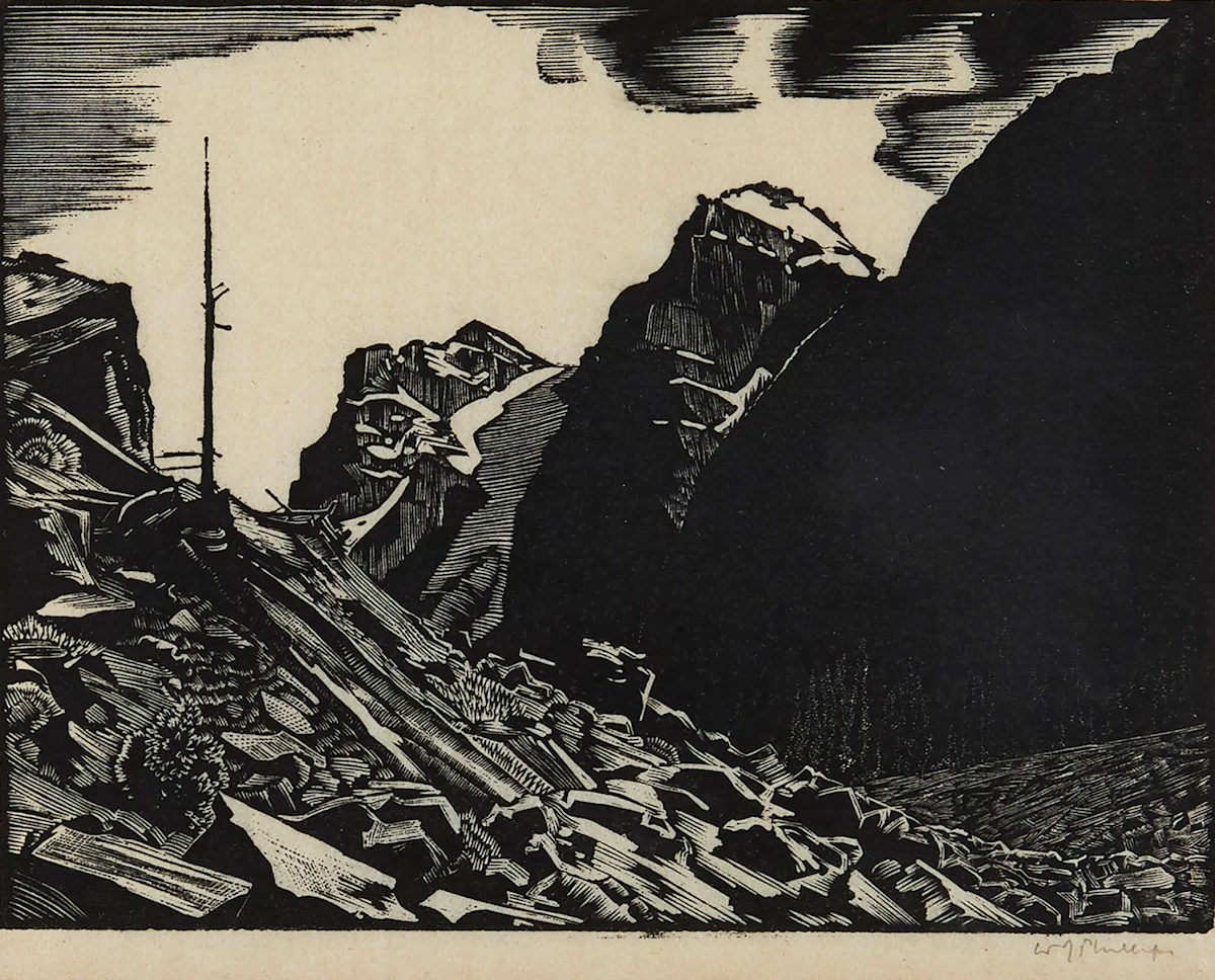 Walter Joseph Phillips, Valley of the Ten Peaks, woodcut