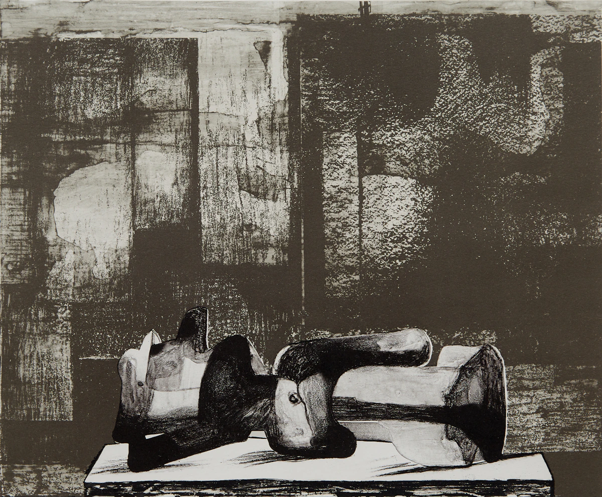 Henry Moore, Reclining Figure Architectural Background iv, lithograph, 1977