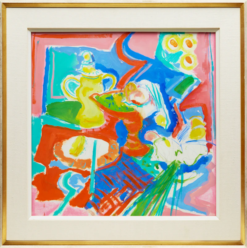 Peter Alfred Harris, Still Life with Yellow Vase, mixed media on paper, 1980 - view 2