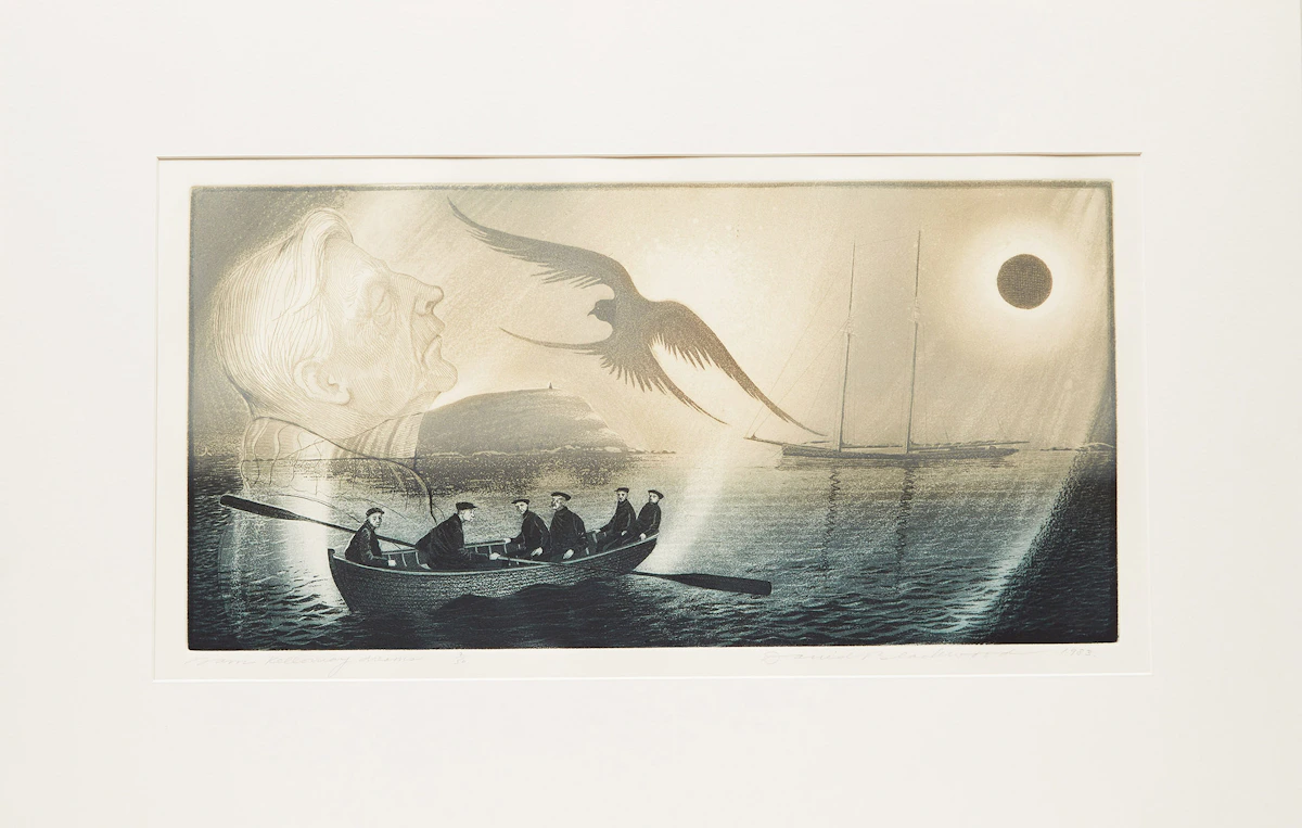 David Lloyd Blackwood, Sam Kelloway Dreams, colour etching and aquatint, 1983