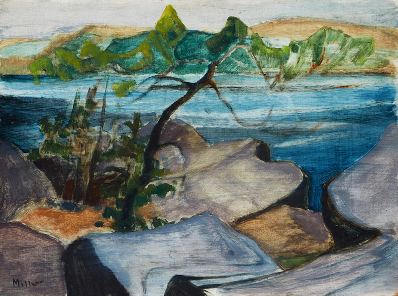 Alexander Samuel Millar, Bernice; Island Landscape; Tree Trunks in a Sunny Haze, three oils on board - view 3