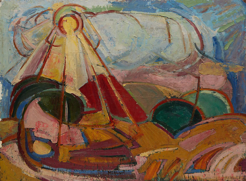 Alexander Samuel Millar, Wild Iris; Sun in the Valley; Portrait in Green, three oils on board - view 3