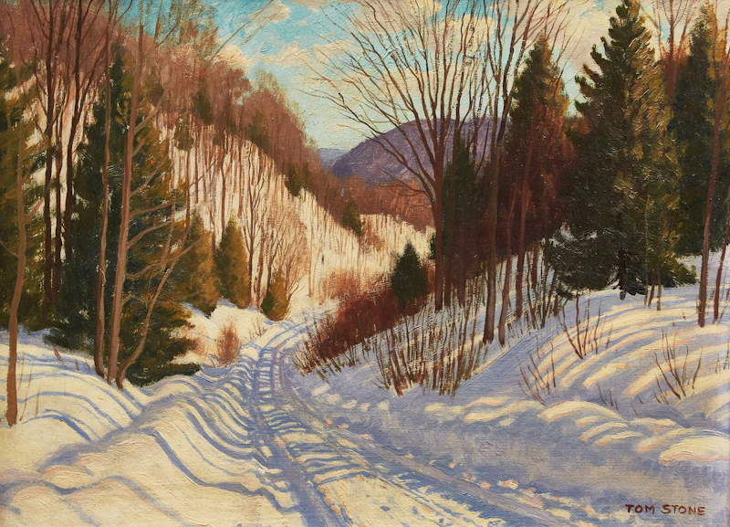 Thomas Albert Stone, Credit Forks Hill; Melting Ice, Credit River; Goucester, Mass - Fishing Boats, three oil paintings - view 7