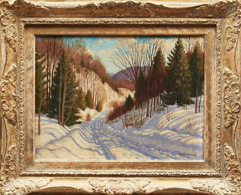 Thomas Albert Stone, Credit Forks Hill; Melting Ice, Credit River; Goucester, Mass - Fishing Boats, three oil paintings - view 8