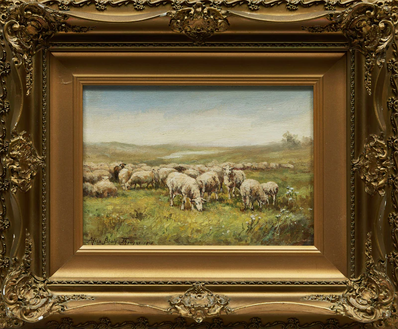 Alice Blair Pollard Thomas, Sunset (1918); Leaving the Village (1915); Farm House; Grazing Sheep (1915), four works of art - view 2
