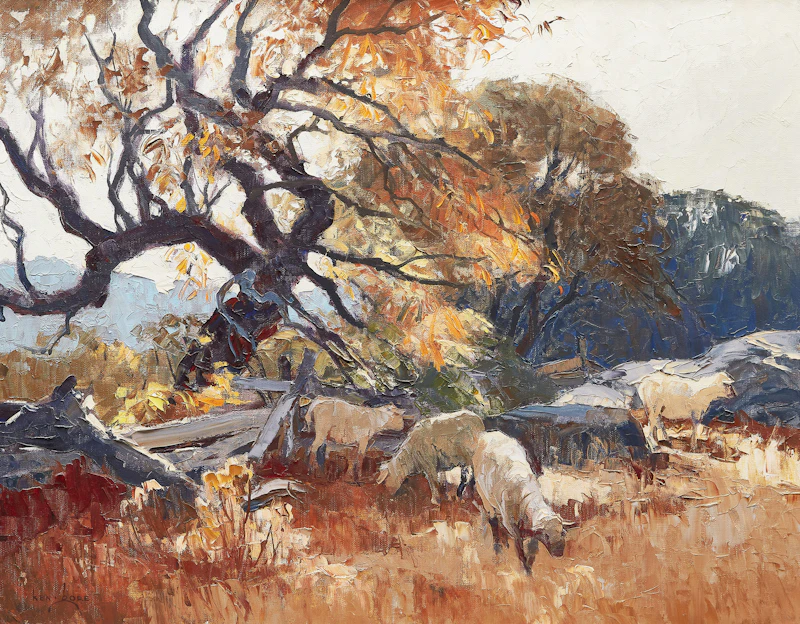 A Morning in Autumn; together with J. Hunter, Reflections at Low Tide; and Robinson, Boat Docked by Ken Gore