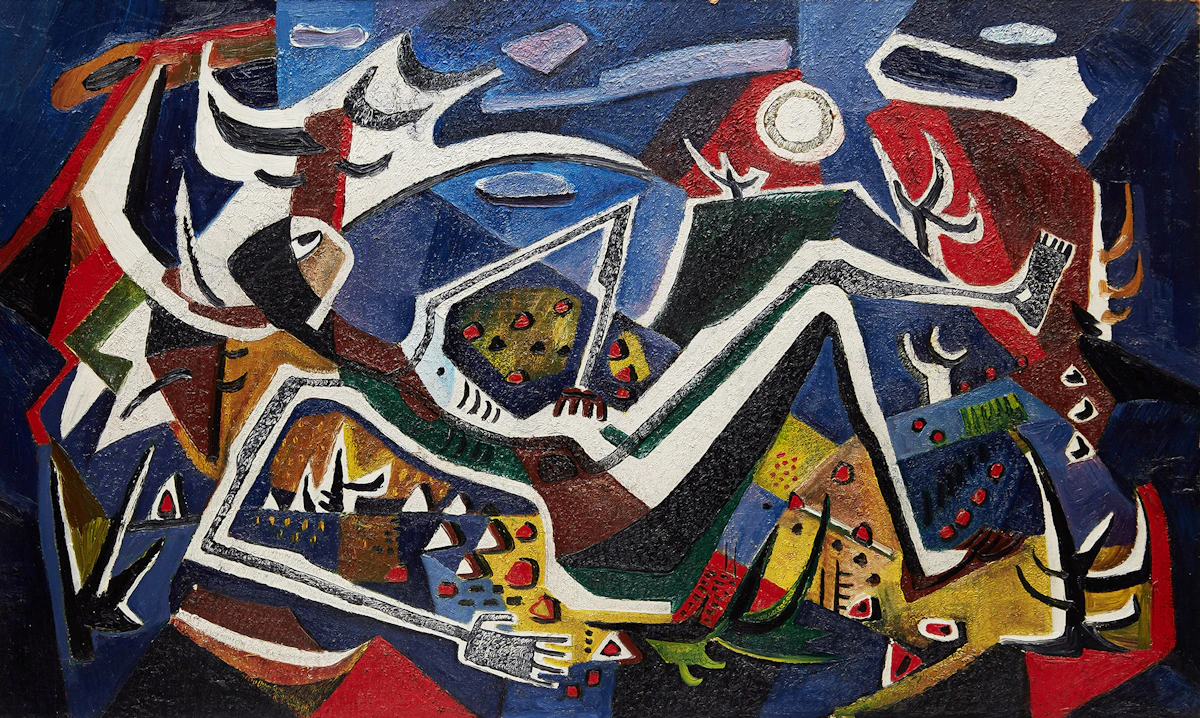 William John Bertram Newcombe, I See the Moon, oil on board