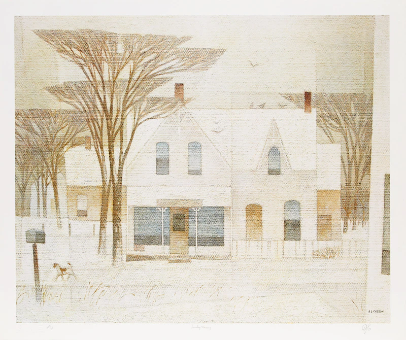 Alfred Joseph Casson, Autumn On the York River; Sunday Morning; Mill House, three colour serigraphs - view 5