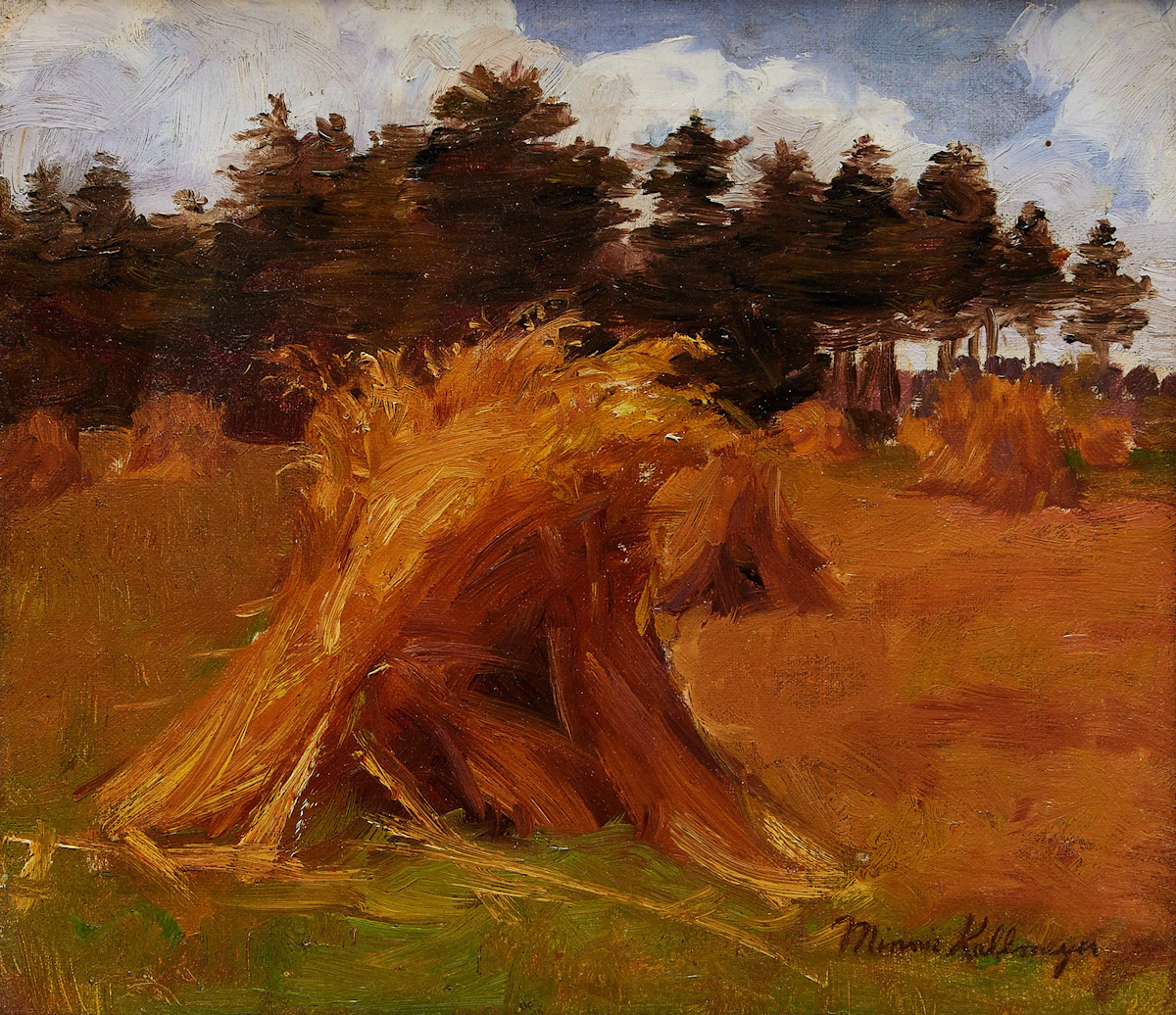 Minnie Kallmeyer, Hay Stooks, oil on canvas