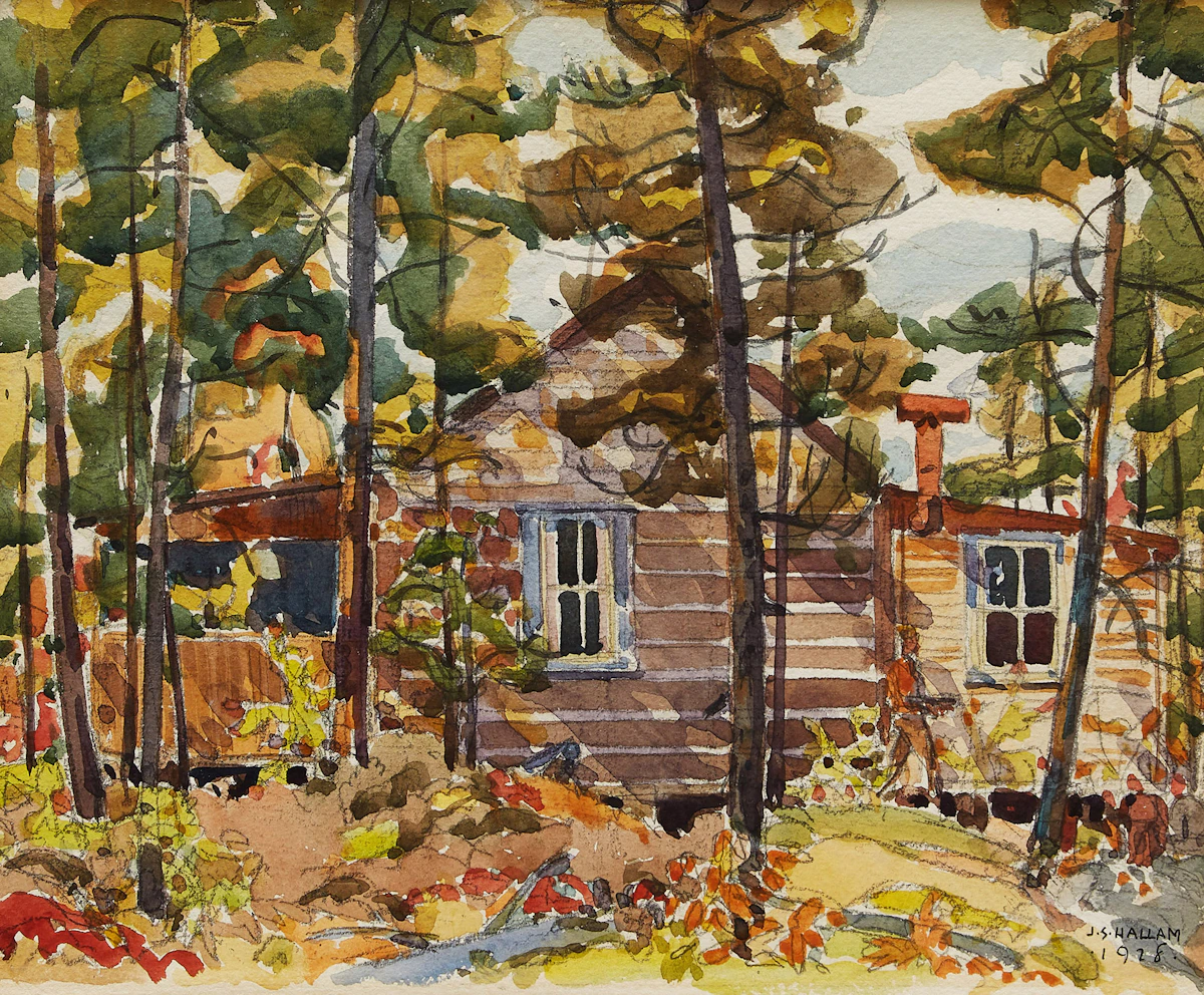 Joseph Sidney Hallam, Cottage in the Woods, watercolour, 1928