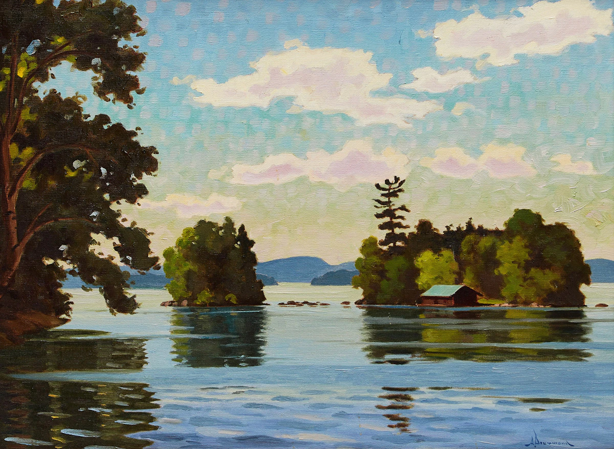 Arthur Drummond, Peninsula Lake with Wolf and Cub Islands, oil on canvas