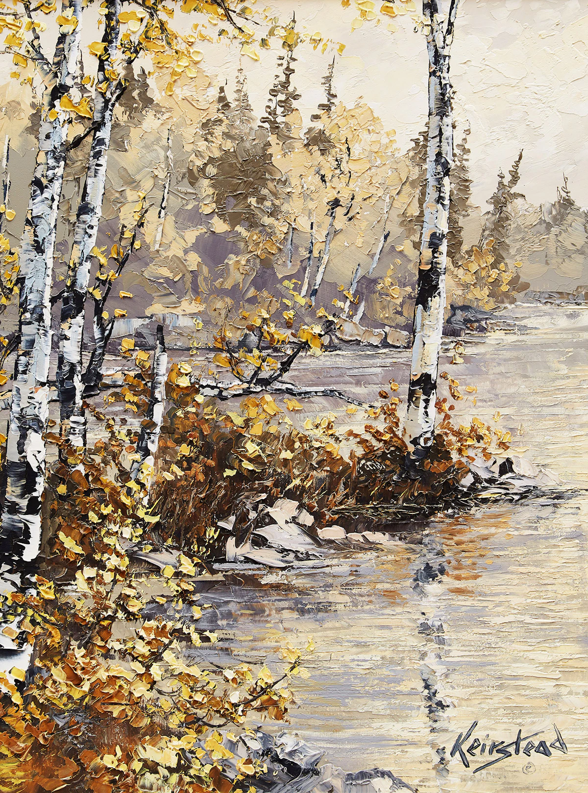 James Keirstead, Sunlit Yellows, Shadow Lake, oil on board