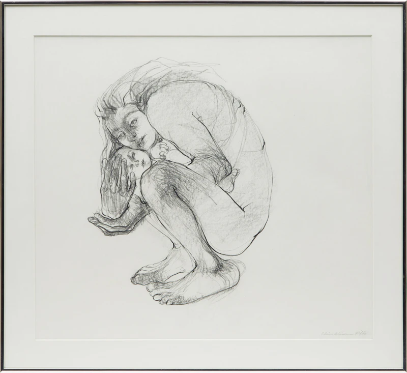 Claire Weissman Wilks, Mother Cradling Child, graphite drawing - view 2