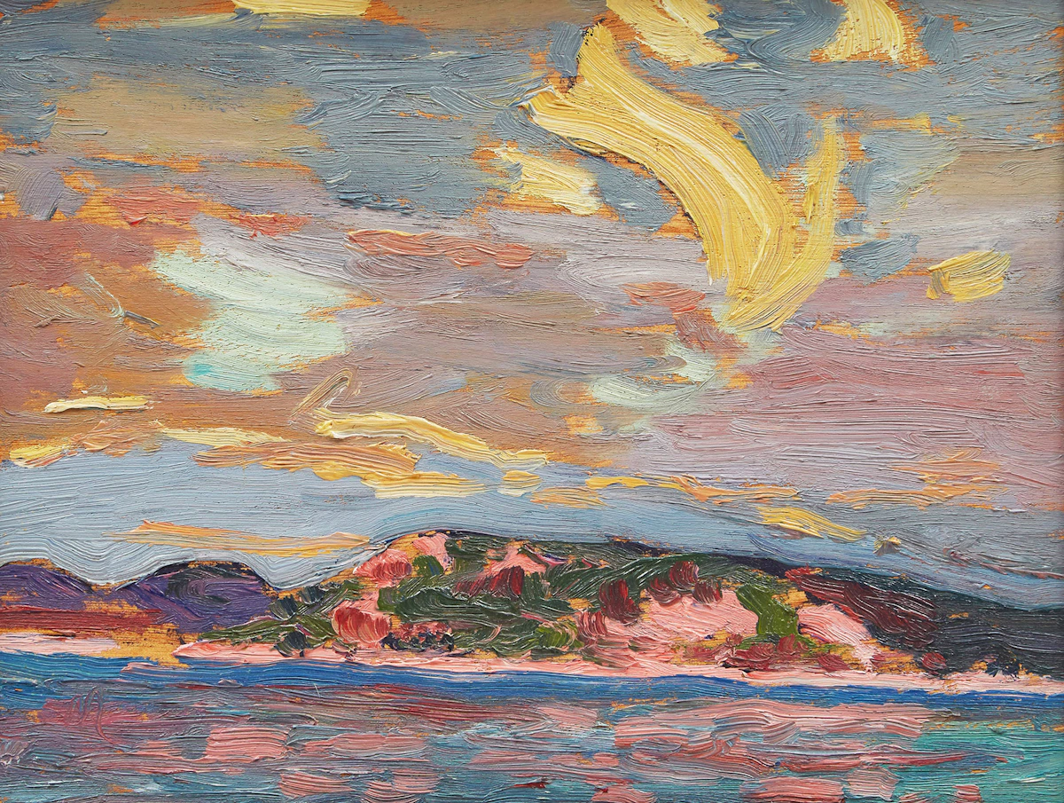 Robert Francis Michael McInnis, The Lake, Bright Day, 1916 (Homage to Tom Thomson), oil on board, 1974