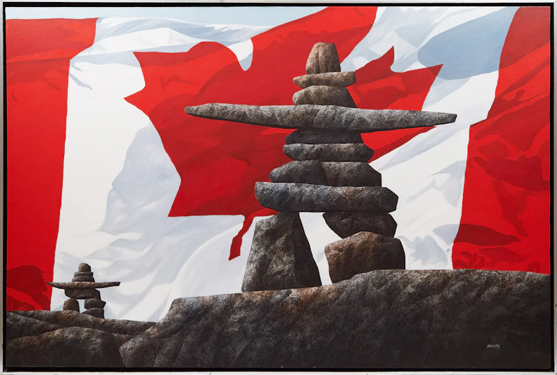 Ken Kirkby, Inukshuk with Canadian Flag, oil on canvas - view 2