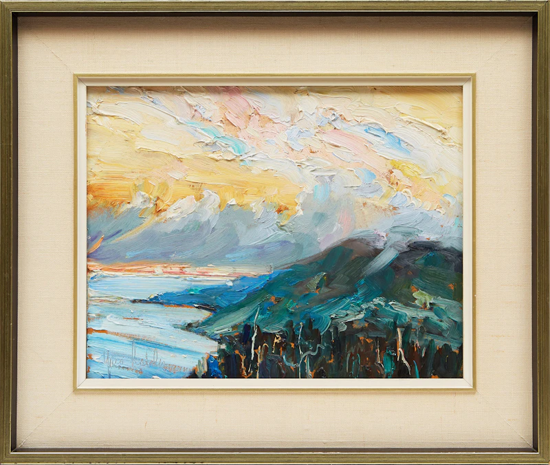 Yves Labelle, Shoreline Landscape at Sunset, oil on panel - view 2