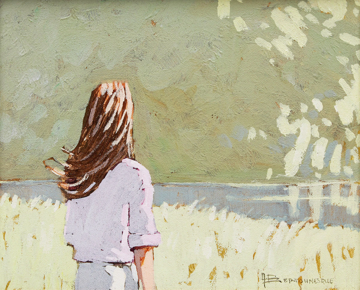 André Bertounesque, Shoreline with Figure, oil on canvas