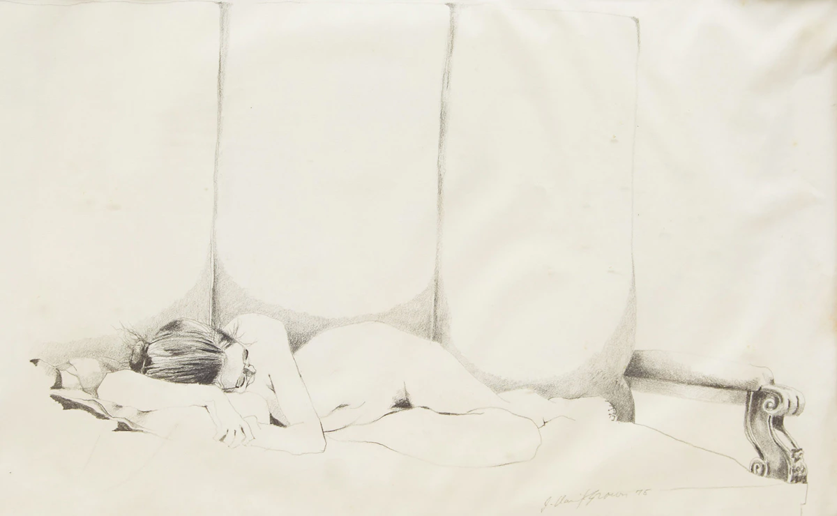 J. David Brown, Sleeping Nude, pencil drawing