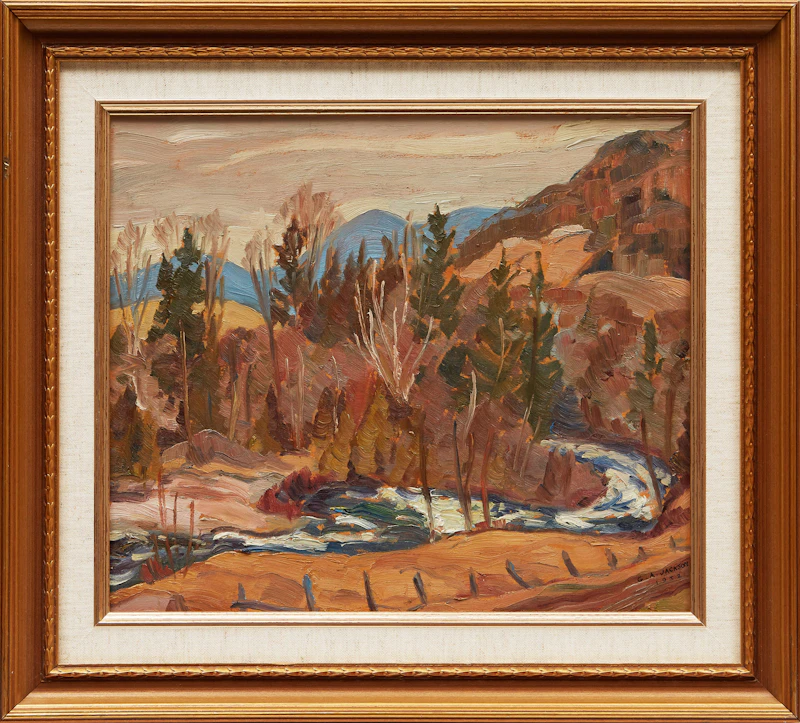 Geneva Adair Jackson, Simon River- From the Pension du cap St. Sauveur, Que, oil on board, 1952 - view 2