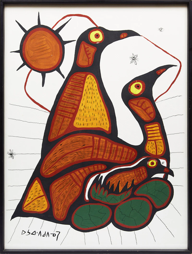 Norval Morrisseau, Loon Family, acrylic on paper, circa 1970 - view 2