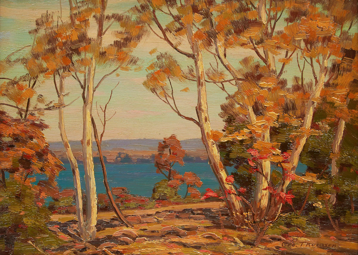George Thomson, Autumn Shoreline, oil on board