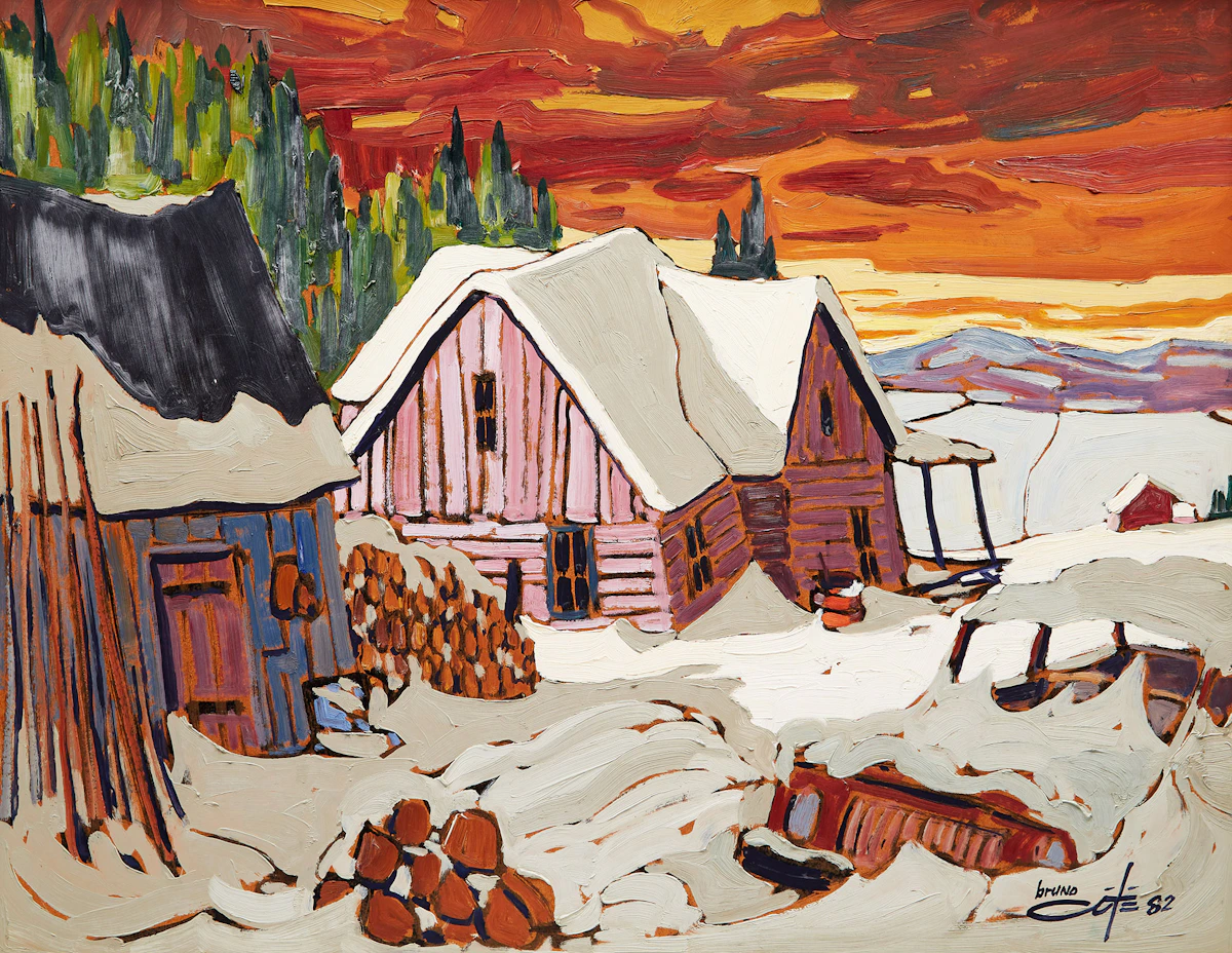 Bruno Côté, Rang Tour L’oignon , oil on board, 1982