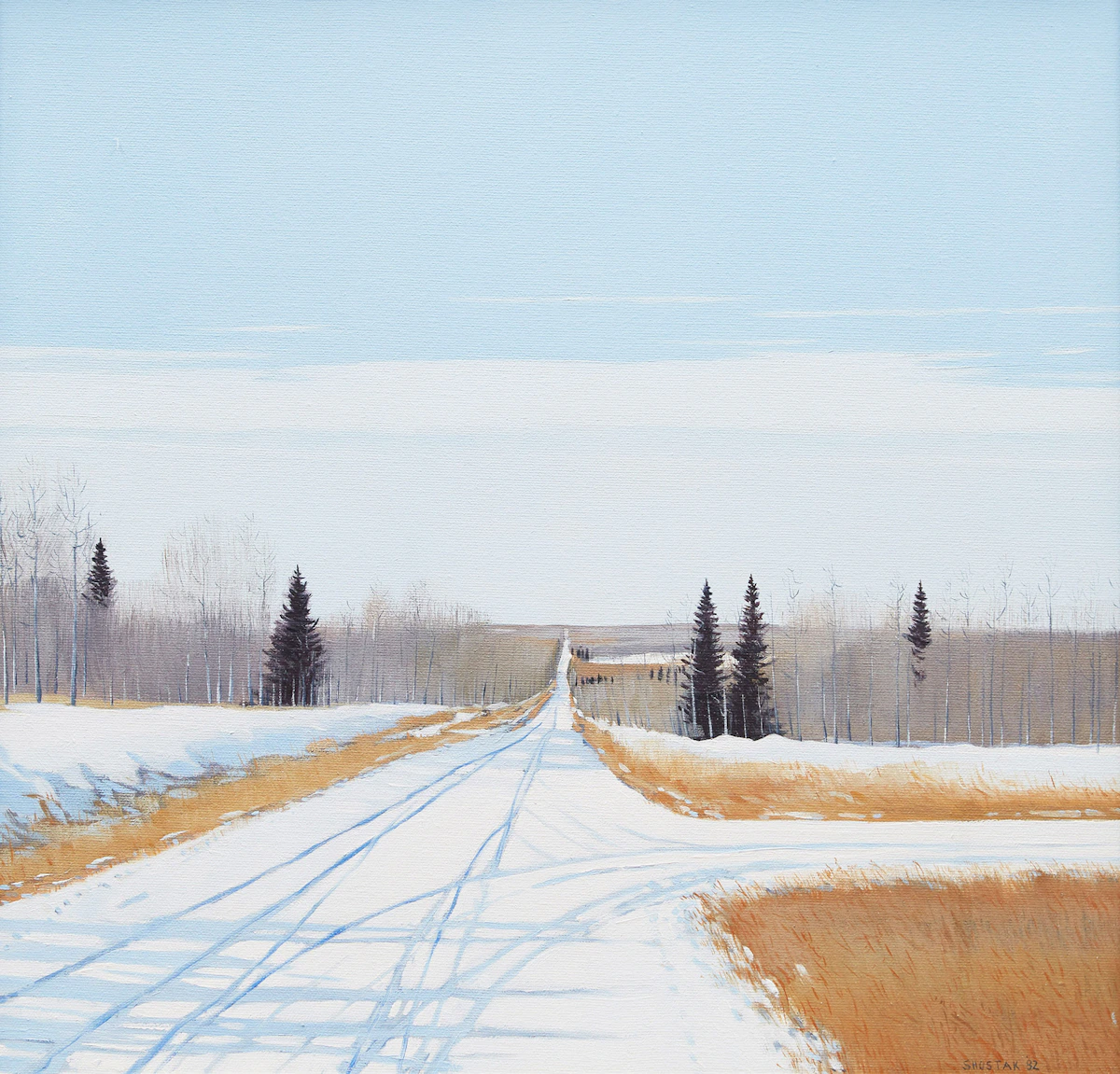 Peter Shostak, First Heavy Snowfall, oil on canvas, 1982