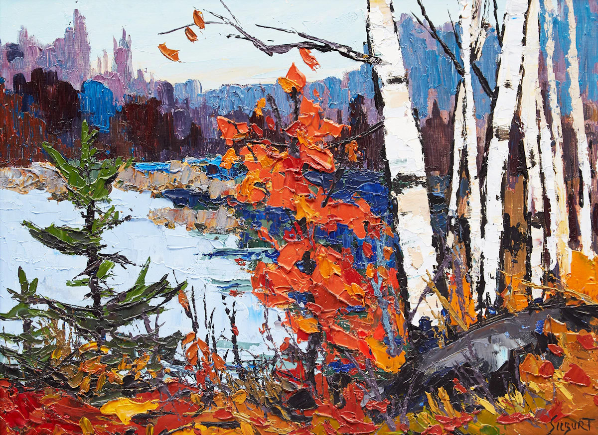 Josh Silburt, Birches at Kearney, oil on board