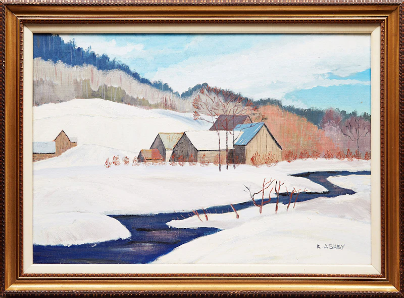 R Ashby, Winter Farm Scene, oil on canvas - view 2
