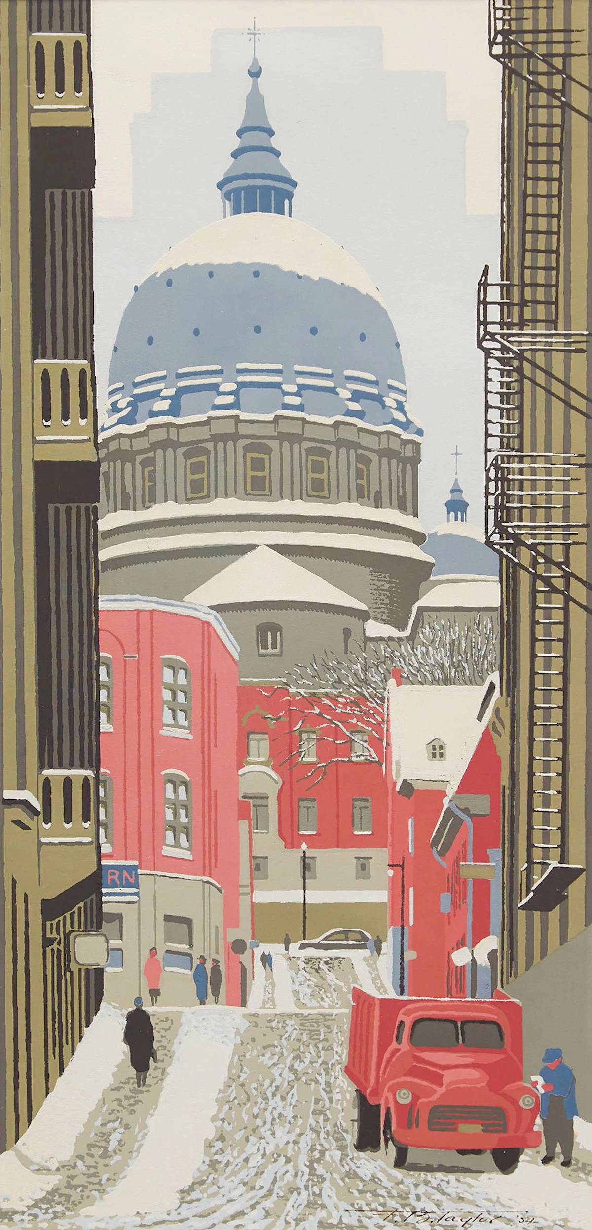 Frederick Bourchier Taylor, Looking up St. Cecile Street , colour silkscreen, 1954