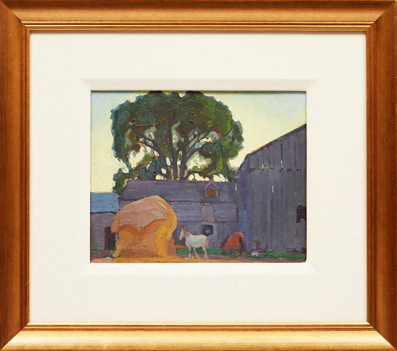 Frederick Stanley Haines, Untitled - Horses, Hay and Barn , oil on board, circa 1945 - view 2