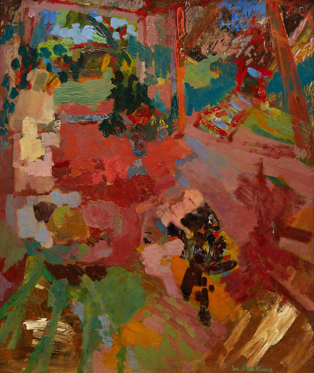 Marthe Rakine, On the Terrace, oil on board