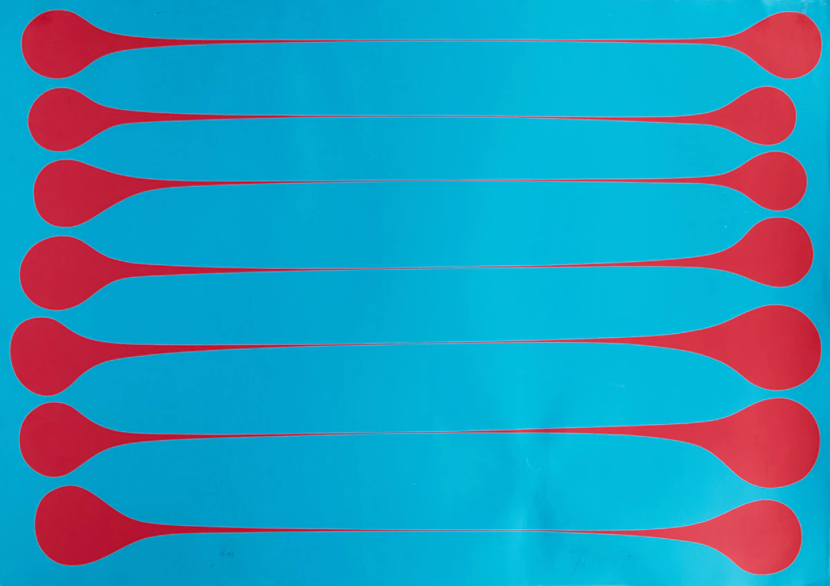 Harold Barling Town, Stretch Red on Blue, colour serigraph, 1971