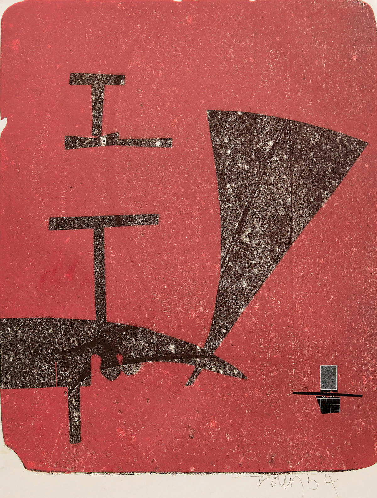 Harold Barling Town, Beware the Rock Slide, single autographic print and collage, 1954