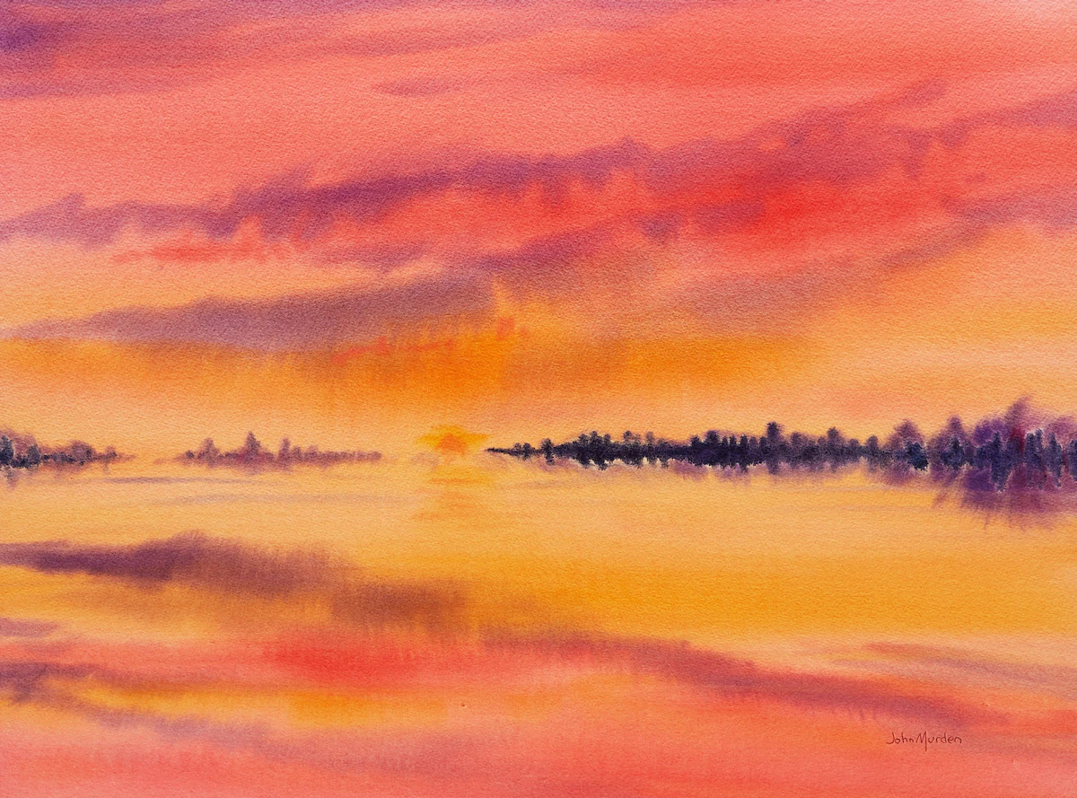 John Murden, Sunset Landscape, watercolour