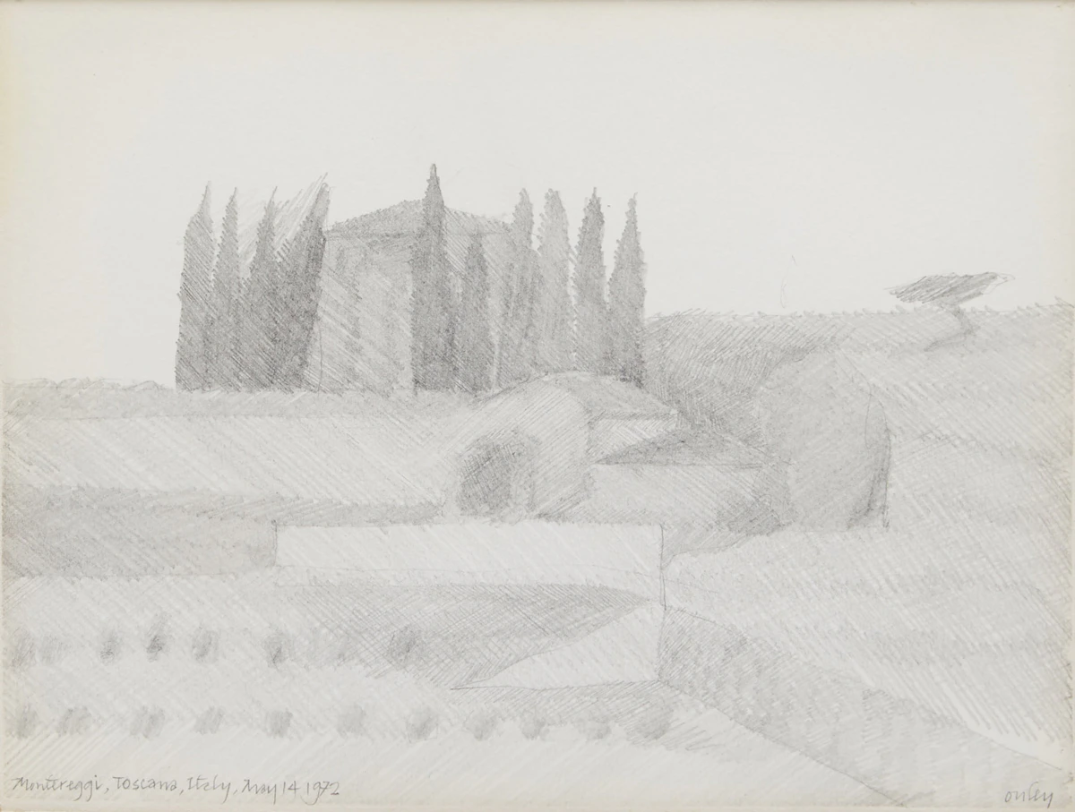 Toni Onley, Montereggi, Toscana, Italy, graphite drawing, 1972