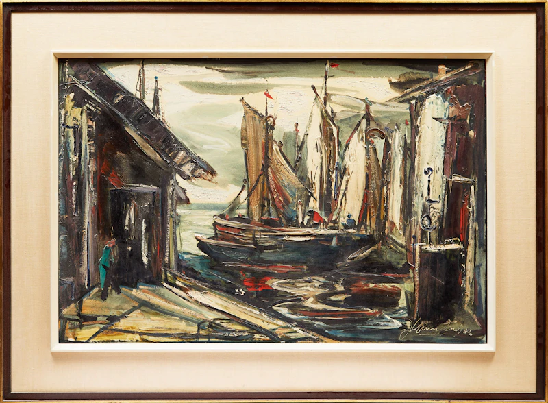 Joseph Giunta, Bateaux de peche, Atlantique, oil on masonite, 1966 - view 2
