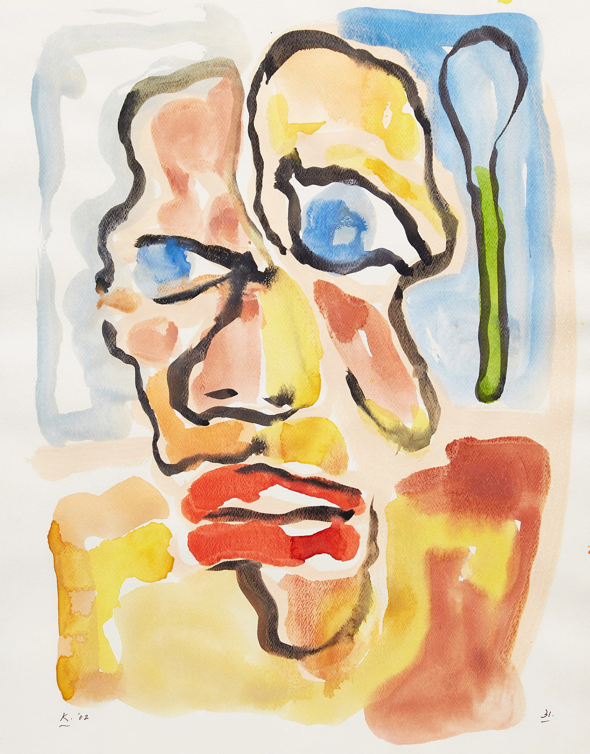 Harold Klunder, Untitled (Portrait), watercolour