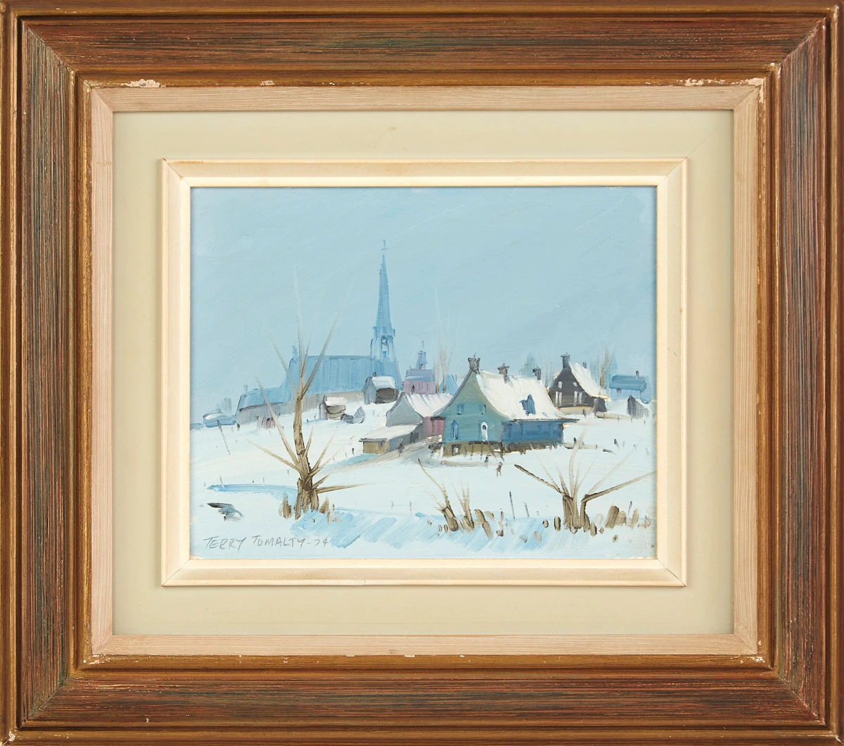 Terry Tomalty, Snowbirds, Vercheres, oil on board, 1974