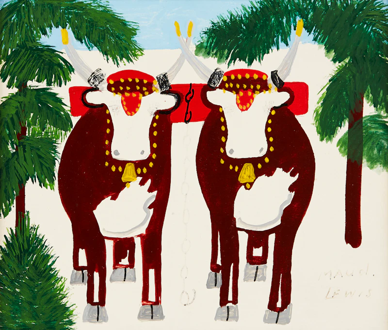 Maud Lewis, Pair of Oxen in Winter, mixed media on board - view 2