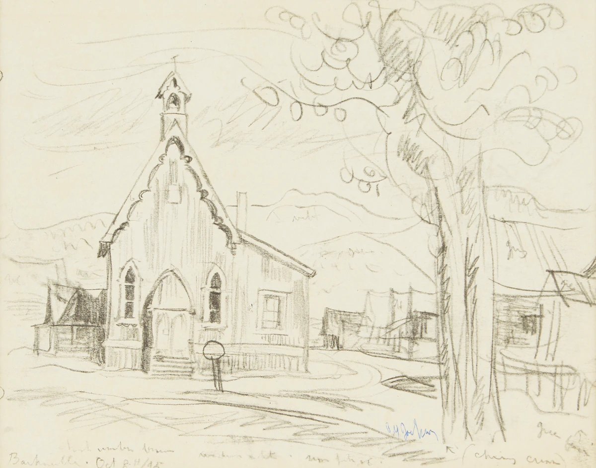 Alexander Young Jackson, The Church of St. Saviour’s in Barkerville, B.C., October 8, 1945, photolithograph