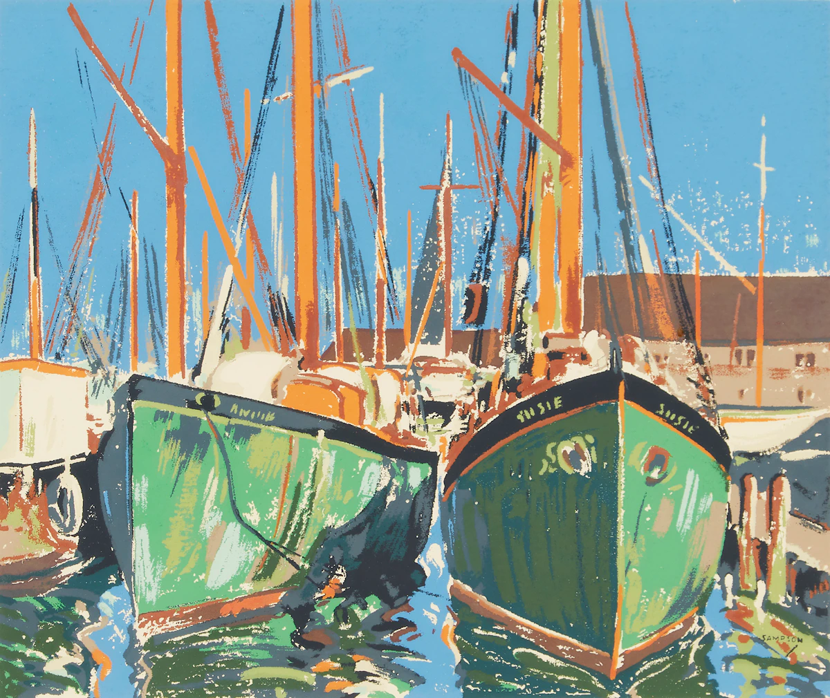 Joseph Ernest Sampson, Fishing Boats in the Harbour, Sampson Matthews silkscreen