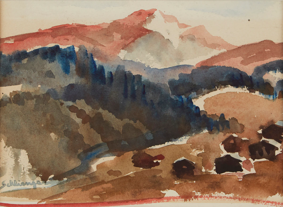 Oscar Schlienger, Mountain Landscape, watercolour