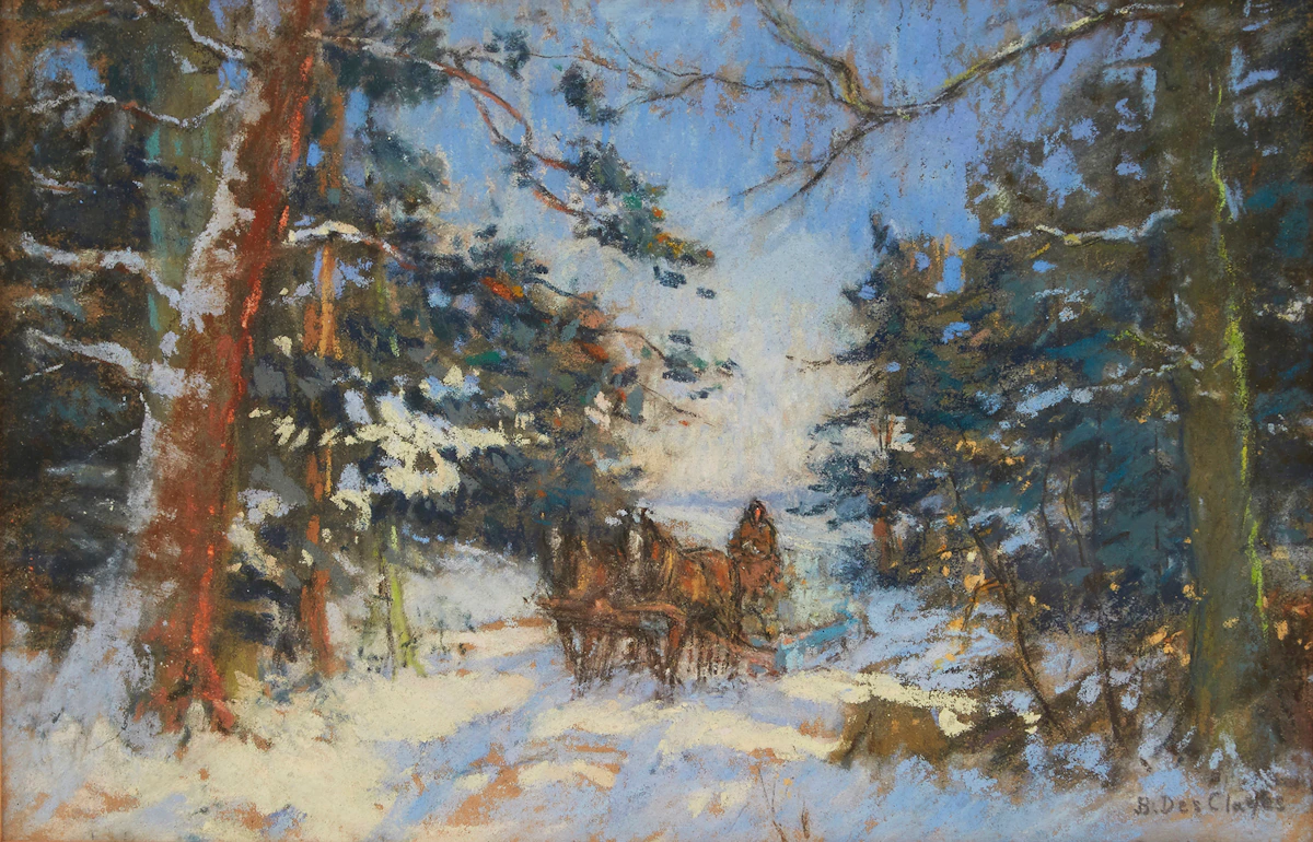 Berthe Des Clayes, Sleighing Scene, pastel on paper