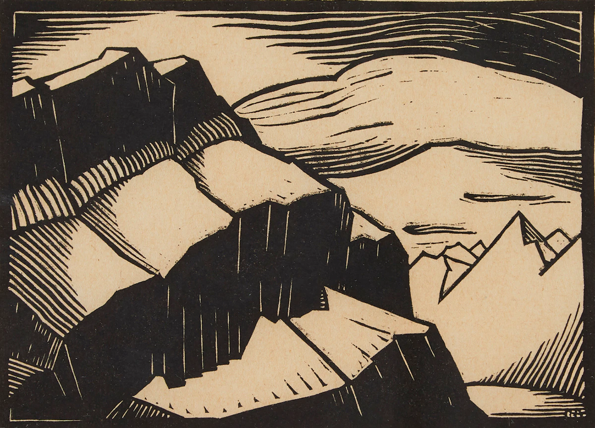 Ernest Caven Atkins, Along the Sawback Range, woodblock, 1932