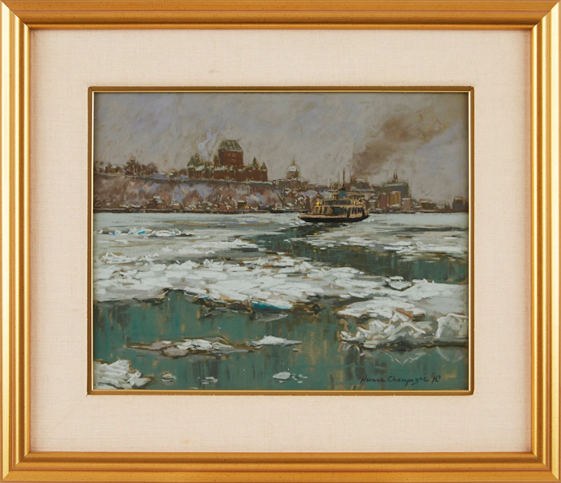 Horace Champagne, Winter Mist (Ferry Crossing to Quebec City from Levis), pastel, 1995 - view 2